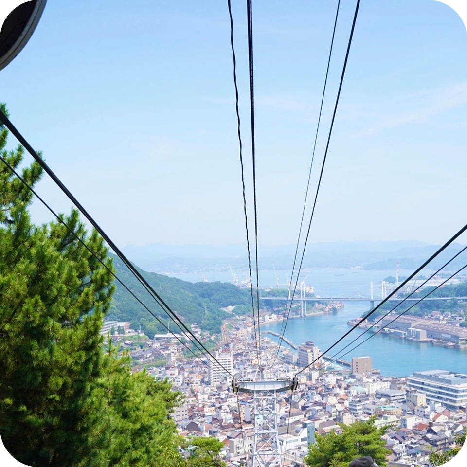 ロープウェイから街を見下ろす