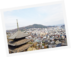 天寧寺 海雲塔や、たくさんの家や、海と山